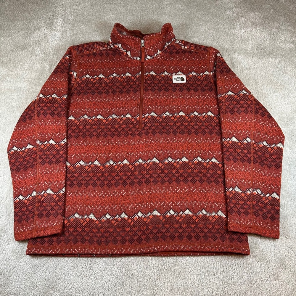 The North Face Fleece Pullover Mens XL Red Fair Isle Mountain NF0A3YRB Zip Gorp